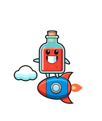 square poison bottle mascot character riding a rocket