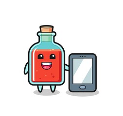 square poison bottle illustration cartoon holding a smartphone