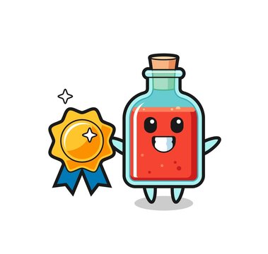 square poison bottle mascot illustration holding a golden badge