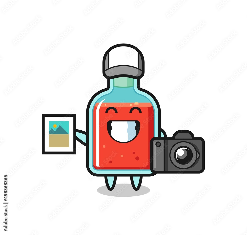 Wall mural character illustration of square poison bottle as a photographer