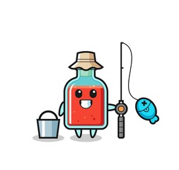 Mascot character of square poison bottle as a fisherman