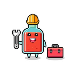 Mascot cartoon of square poison bottle as a mechanic