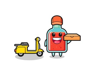 Character Illustration of square poison bottle as a pizza deliveryman
