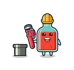 Character Illustration of square poison bottle as a plumber