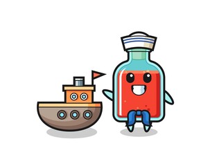 Character mascot of square poison bottle as a sailor man