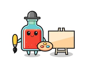 Illustration of square poison bottle mascot as a painter