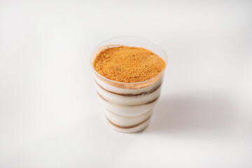 sweet dessert in a disposable bowl. food delivery