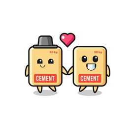 cement sack cartoon character couple with fall in love gesture