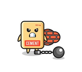 Character mascot of cement sack as a prisoner