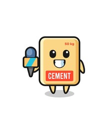 Character mascot of cement sack as a news reporter