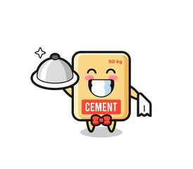 Character mascot of cement sack as a waiters