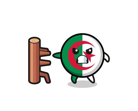 algeria flag cartoon illustration as a karate fighter