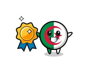 algeria flag mascot illustration holding a golden badge
