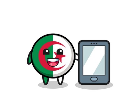 algeria flag illustration cartoon holding a smartphone