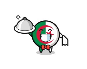 Fototapeta na wymiar Character mascot of algeria flag as a waiters