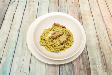 a good spaghetti with pesto is essential a good pasta and, if you can, make the pesto with a mortar.