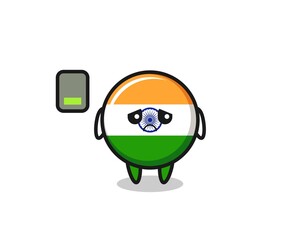 india mascot character doing a tired gesture