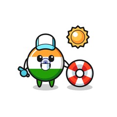 Cartoon mascot of india as a beach guard