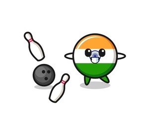 Character cartoon of india is playing bowling