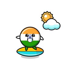 Illustration of india cartoon do surfing on the beach