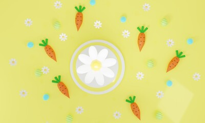 3D Easter greeting card. Happy Easter. Painted Easter eggs . 3d render illustration
