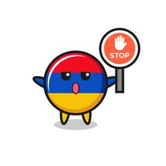armenia flag character illustration holding a stop sign