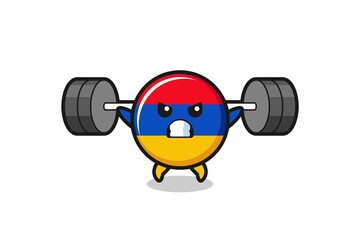 Plakat armenia flag mascot cartoon with a barbell