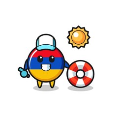 Cartoon mascot of armenia flag as a beach guard