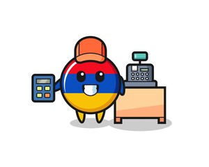 Illustration of armenia flag character as a cashier