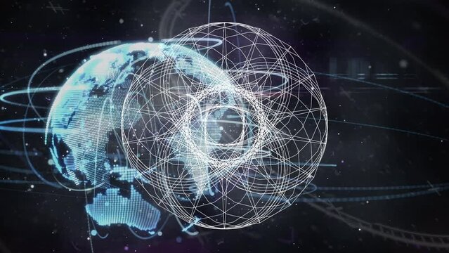 Animation of circles moving over globe and network of connections