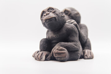 Estatuilla, Figura, Escultura, Pieza o Artefacto Pareja de Mono, Chimpance, Orangutan o Monkey,...