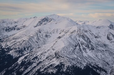 Fototapeta na wymiar Winter mountain landscape. Snowy morning in the Polish Tatra Mountians.
