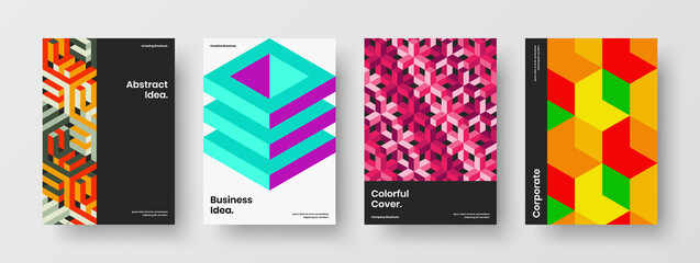 Vivid presentation A4 design vector layout bundle. Colorful mosaic pattern brochure concept composition.
