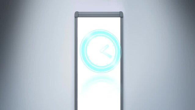 Animation of blue clock over whiteboard
