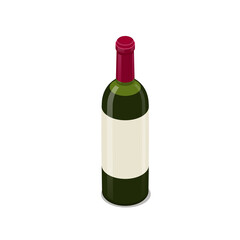 Green glass red wine bottle isometric icon isolated on white