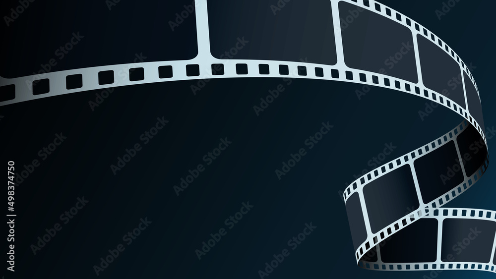 Wall mural cinema film strip wave isolated on blue background. design element template cinema festival banner, 