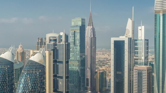 Financial center of Dubai city with luxury skyscrapers timelapse, Dubai, United Arab Emirates