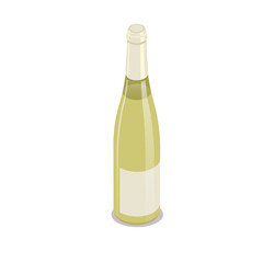 White wine bottle isometric icon isolated on white