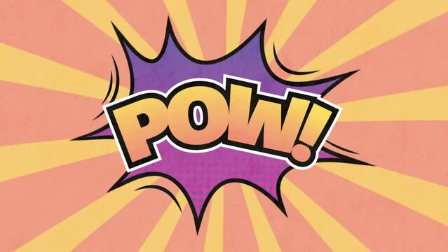 Animation of comic 5 options text over multiple comic speech bubbles with comic sound effects texts - Powered by Adobe