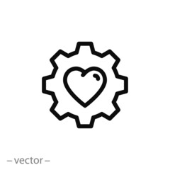 gear with heart icon, love mechanical technology, engineering passion, thin line symbol on white background - editable stroke vector illustration