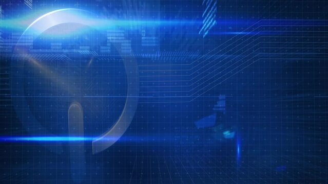 Animation of data processing and start button on blue background