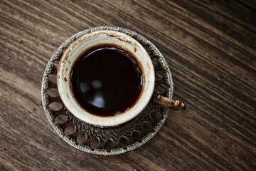 Turkey black coffee on wood background