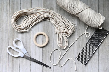 Cotton cord supplies used for macrame crafts - 498382908