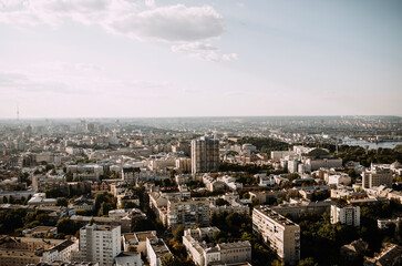 Fototapeta na wymiar Panoramic view of Kyiv houses in Ukraine
