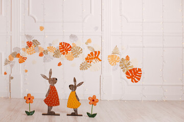 Deko-Figur Hase Wood Osterdekoration Ostern