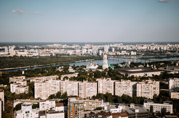 Obraz premium Panoramic view of Kyiv houses and Kyiv-Pechersk Lavra in Ukraine