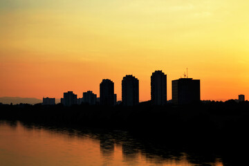 Fototapeta na wymiar Sunset at the Sava river banks, Zagreb, Croatia