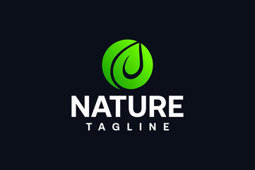Nature minimal leaf in circle logo design