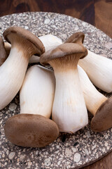 Tasty vegetarian food, fresh organic Pleurotus eryngii king trumpet mushrooms