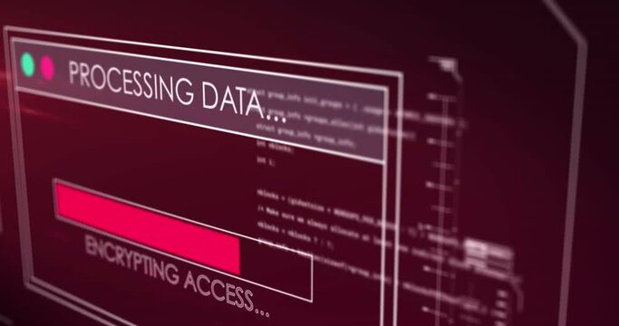 Animation of data processing with loading bar on red background
